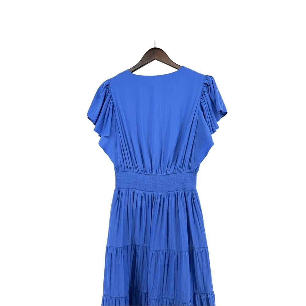 Chico's Blue Smocked Waist Tiered Maxi Dress Flutter Sleeve Size 00 US‎ 2 - Picture 6 of 11